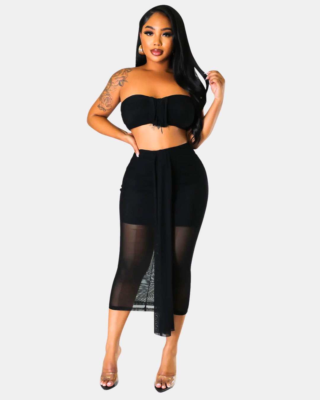 Mesh Wrap Skirt Set