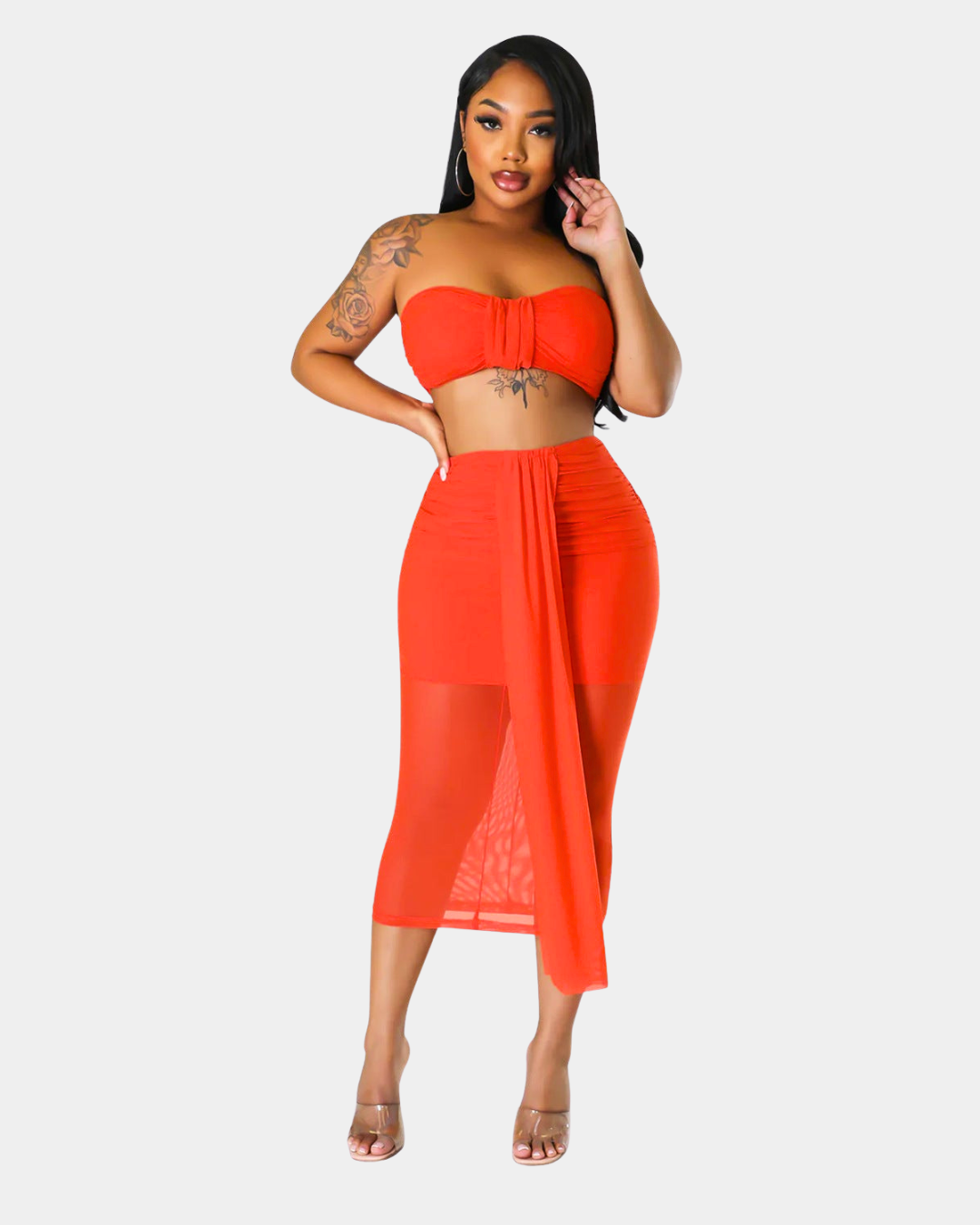 Mesh Wrap Skirt Set