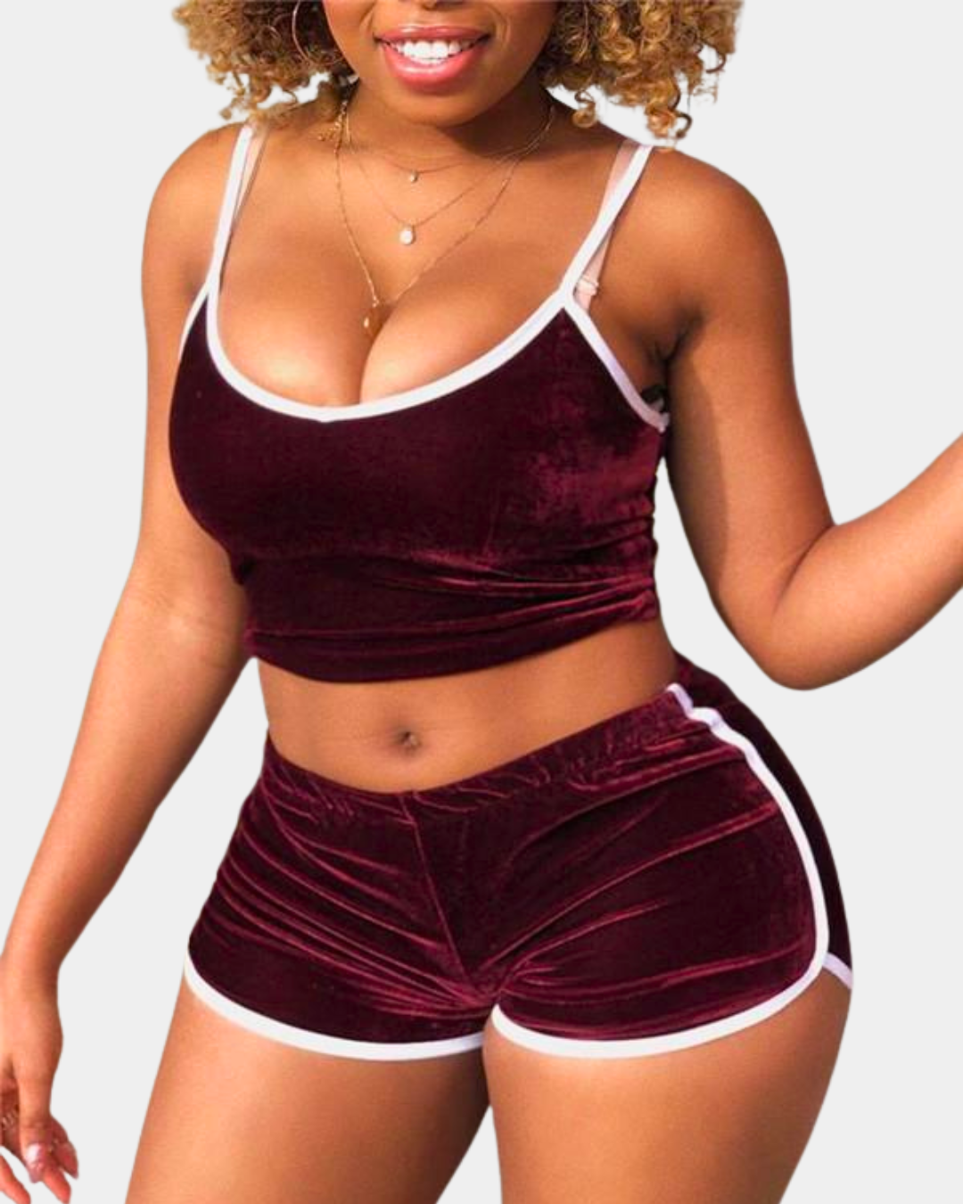 Velvet Suspender Shorts Set