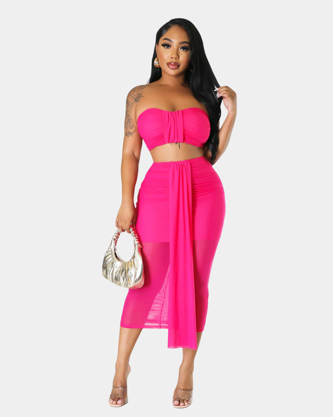 Mesh Wrap Skirt Set