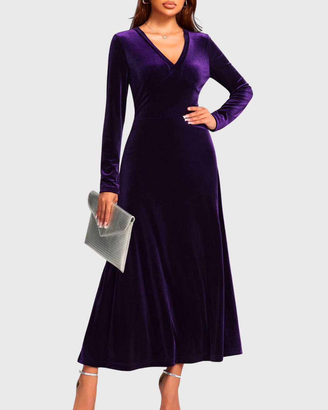 Velvet V-Neck Evening Dress