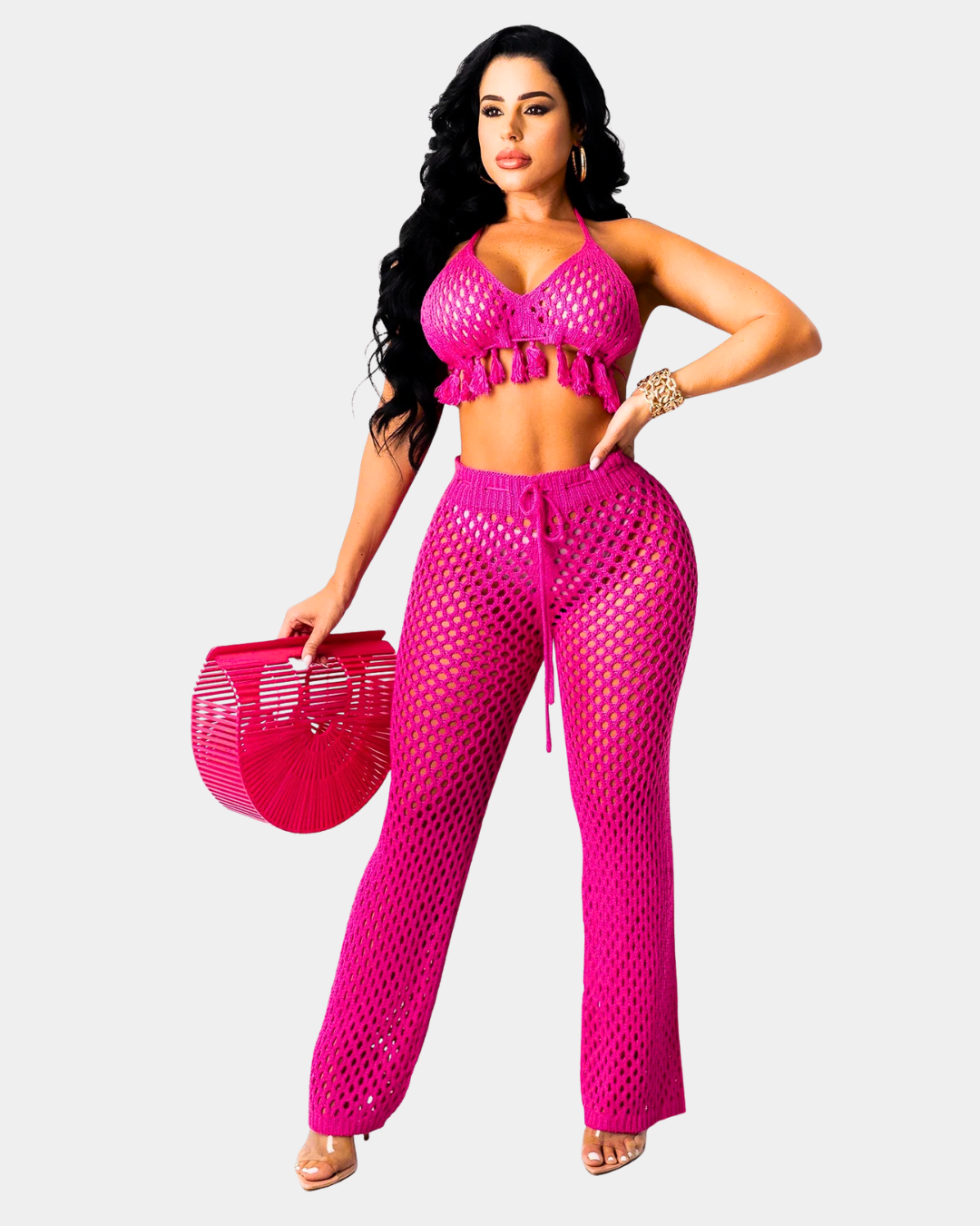 Openwork Knit Pants Set