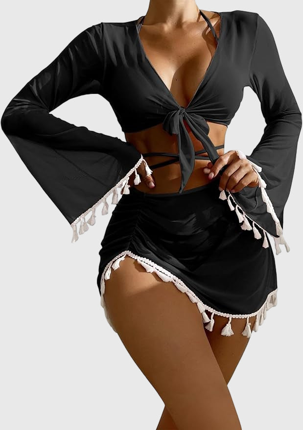 4pcs Solid Color Bikini Set