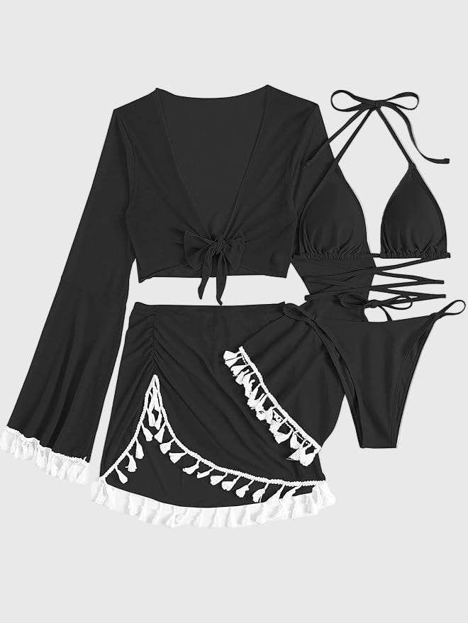 4pcs Solid Color Bikini Set