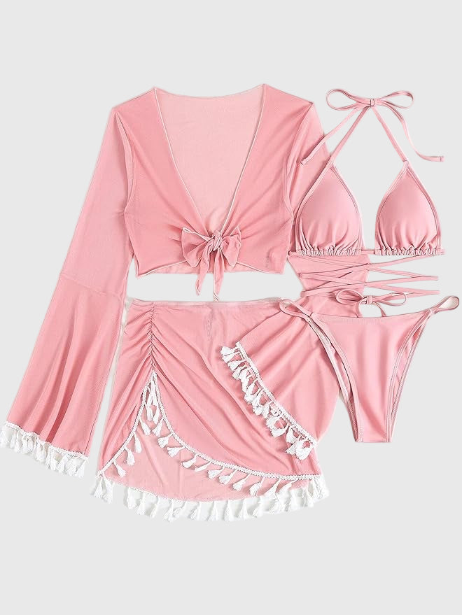 4pcs Solid Color Bikini Set