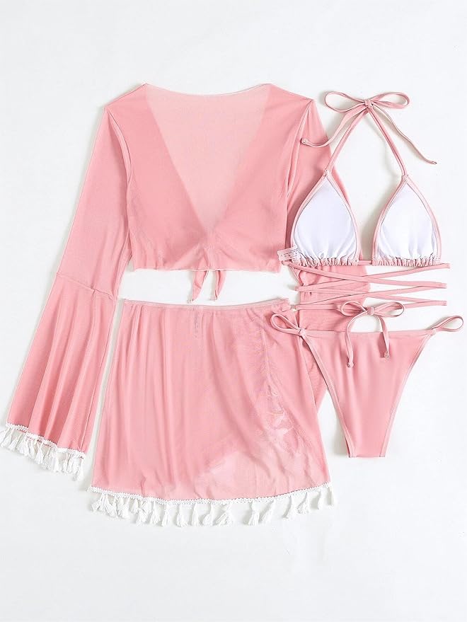 4pcs Solid Color Bikini Set