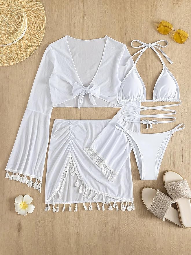 4pcs Solid Color Bikini Set