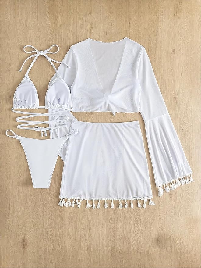 4pcs Solid Color Bikini Set