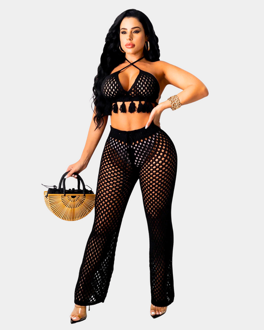 Openwork Knit Pants Set
