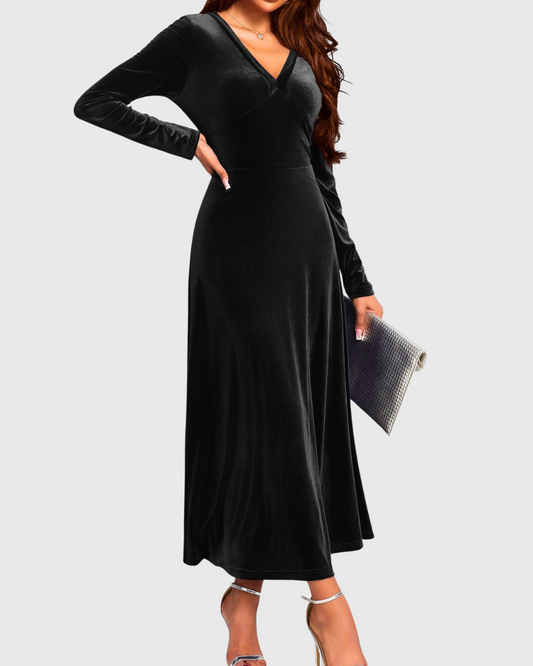 Velvet V-Neck Evening Dress