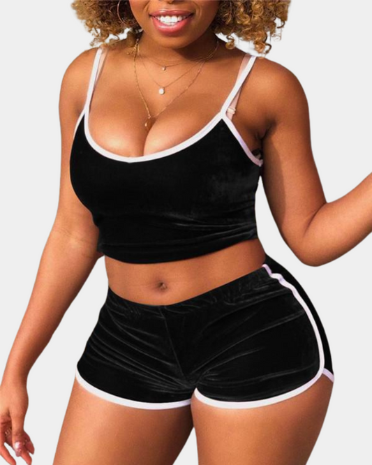 Velvet Suspender Shorts Set