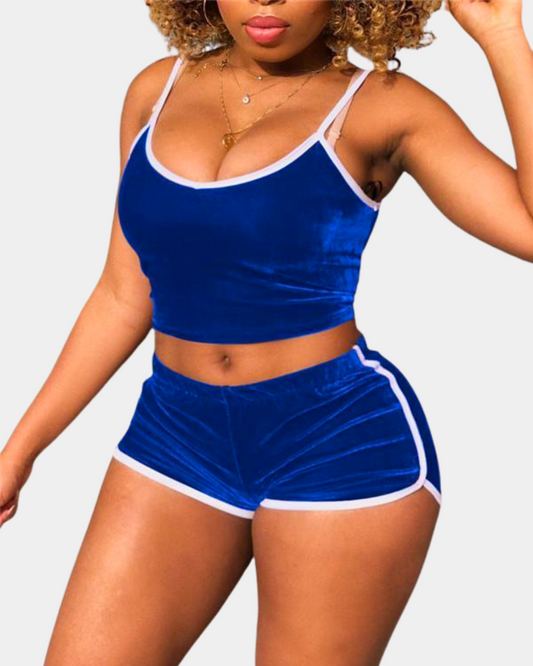 Velvet Suspender Shorts Set