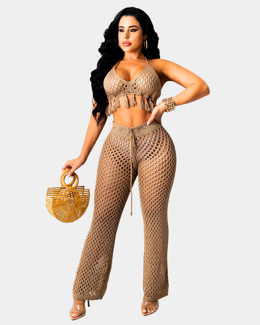 Openwork Knit Pants Set
