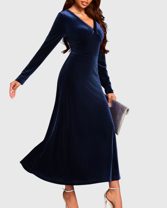 Velvet V-Neck Evening Dress