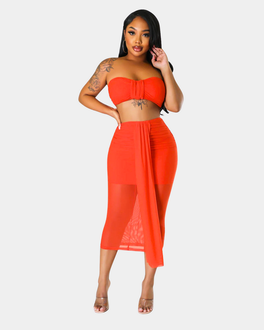 Mesh Wrap Skirt Set