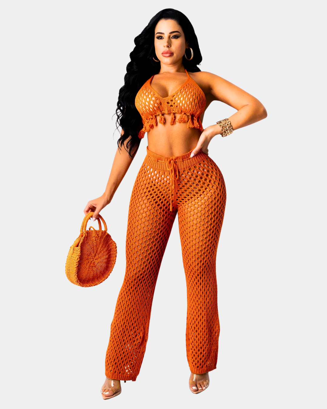 Openwork Knit Pants Set